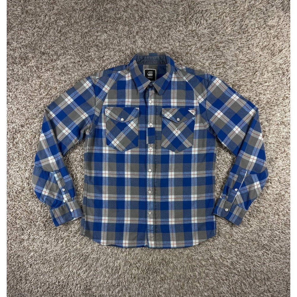 G-Star RAW Arizona Elijah Full Zip Plaid Blue Shirt Men's Size XL